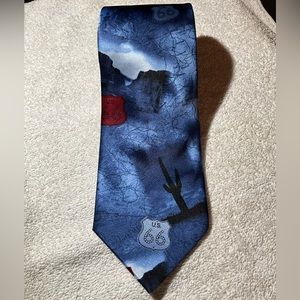 U.S. Highway 66 Map Men’s Blues & Red 100% Silk Necktie - 58”